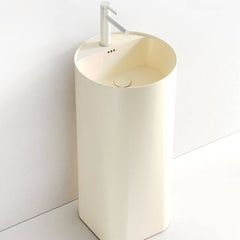 Ceramic rounded pedestal bathroom sink cream finish