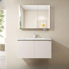 Modern bathroom vanity with round mirror