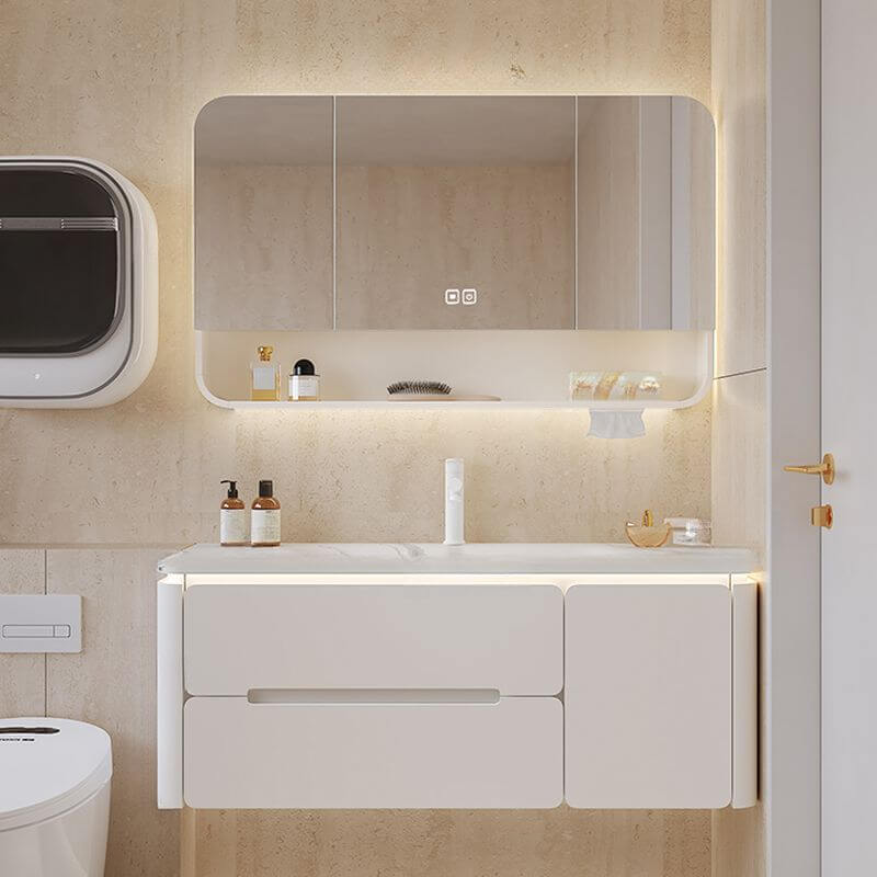 Chic white stone bathroom vanity