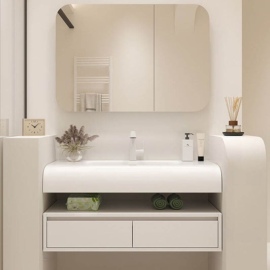 Wall-mounted Chalk Bathroom Vanity with stone countertop