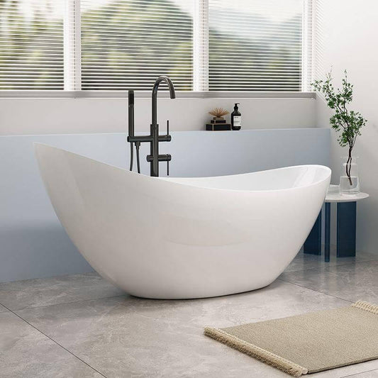 Modern freestanding bathtub in a spacious bathroom