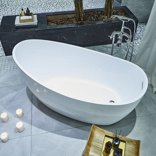 Freestanding polymer oblong bathtub