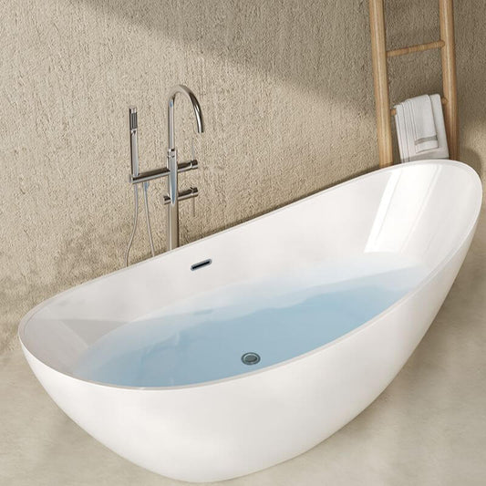 Close-up of the handles on the freestanding bathtub