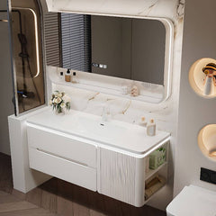 Stylish ceramic sink on white bathroom vanity