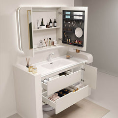 Wall mounted bathroom vanity in white finish