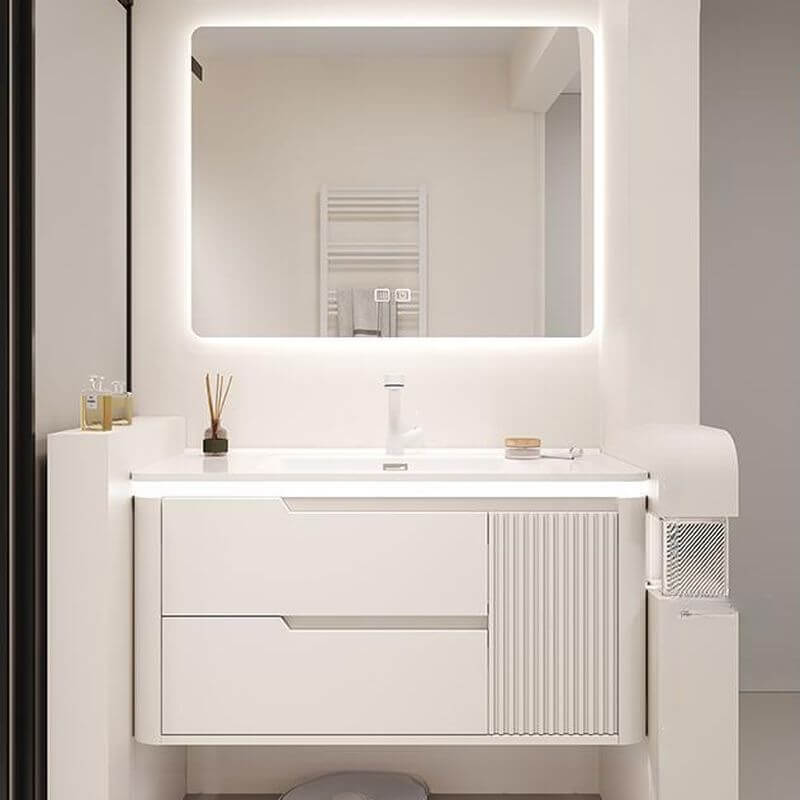 Spacious white bathroom vanity design