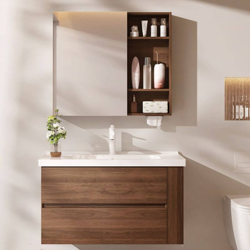 Elegant bathroom setup featuring a sleek vanity