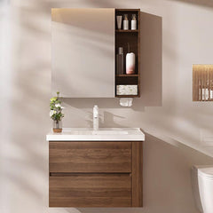 Ceramic countertop bathroom vanity with drain assembly