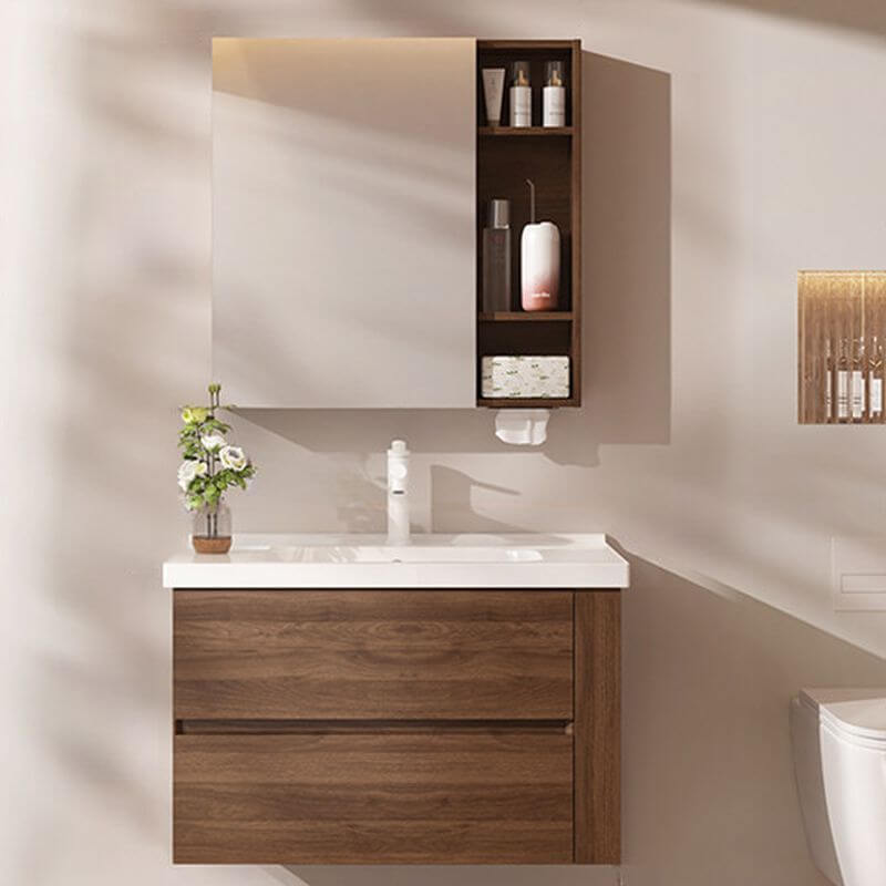 Chic bathroom vanity with drawers and shelves