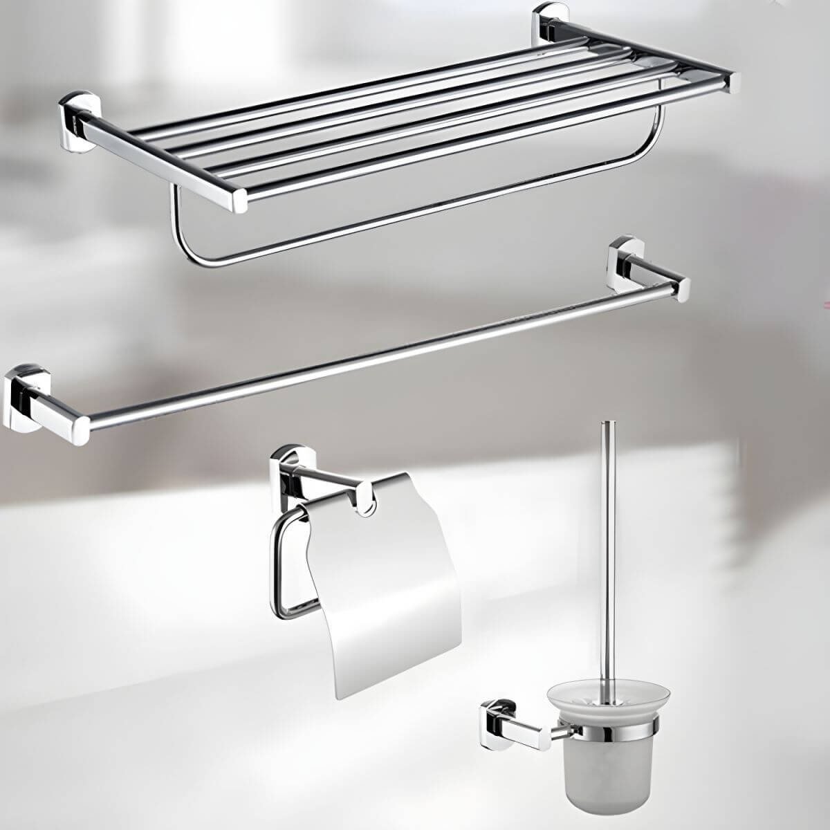 Chrome Finish 4-Piece Metal Bathroom Hardware Set