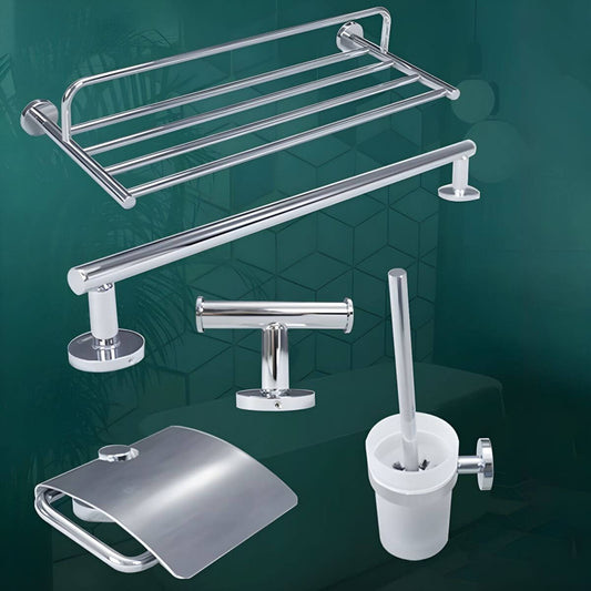 Chrome bathroom hardware set with toilet paper holder