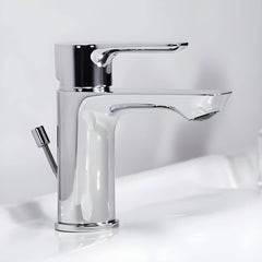 Chrome modern touchless vessel sink faucet angle view