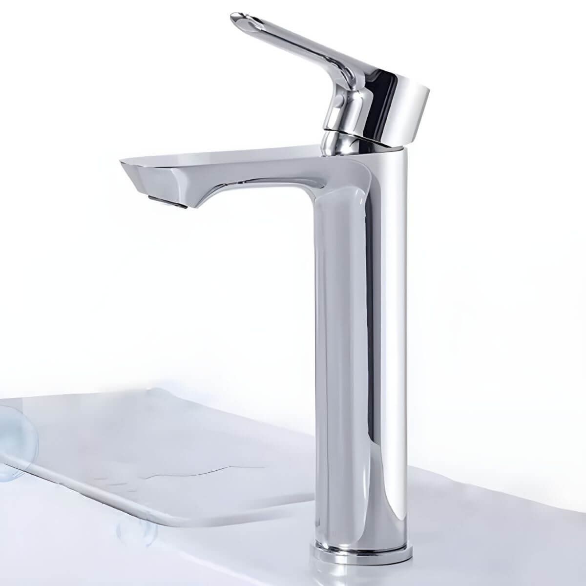 Close-up of chrome faucet handle