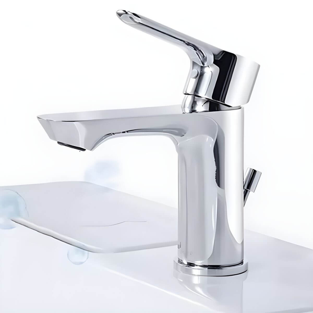 Chrome modern touchless vessel sink faucet angle view