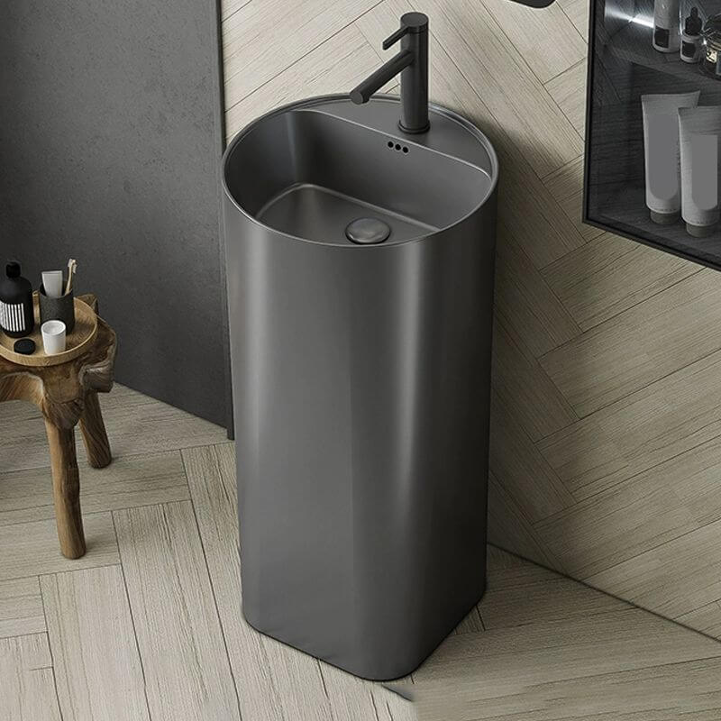 Circular Grey Ceramic Pedestal Sink