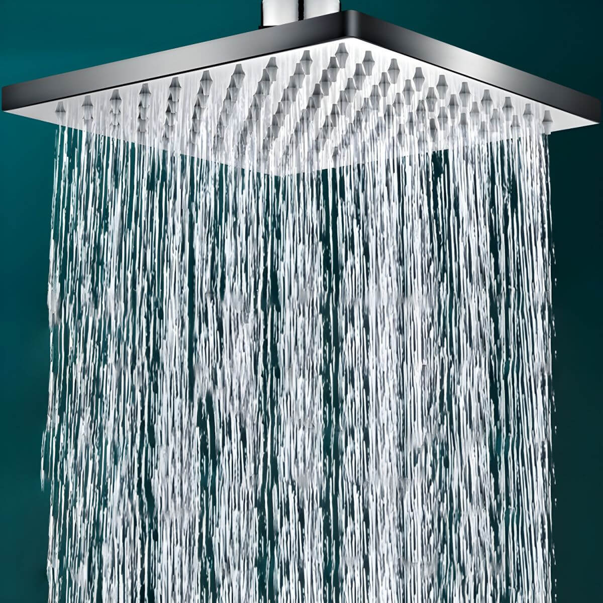 Black square water efficient fixed shower head