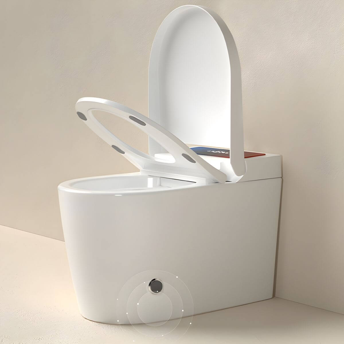 Close-up of heated seat feature on bidet