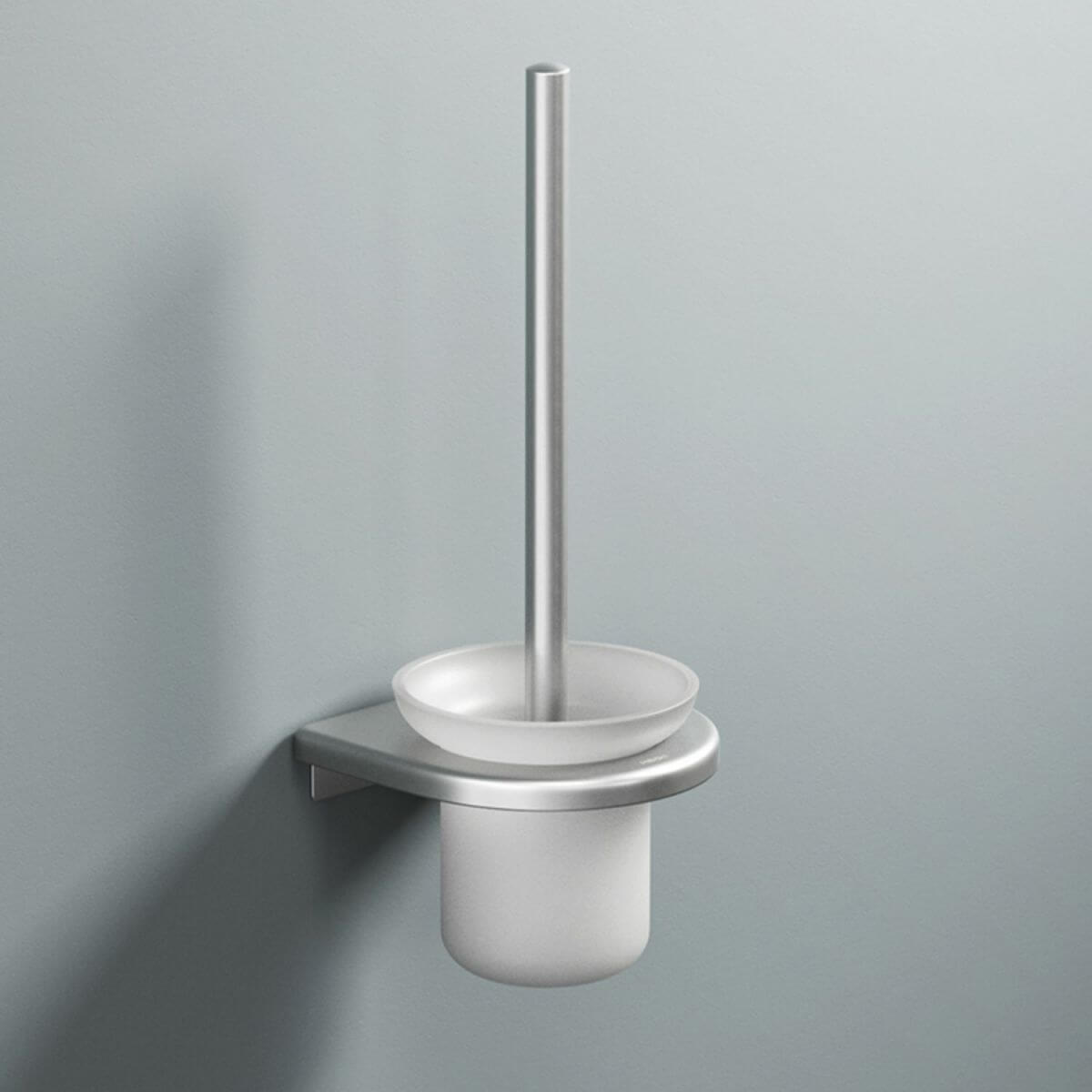 Metal toilet brush holder in silver finish