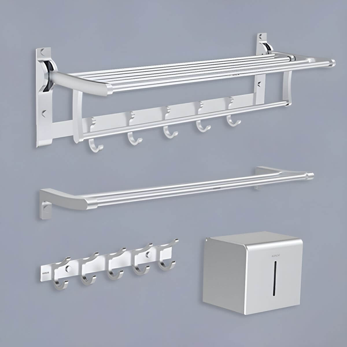 Sleek metal bathroom accessory collection