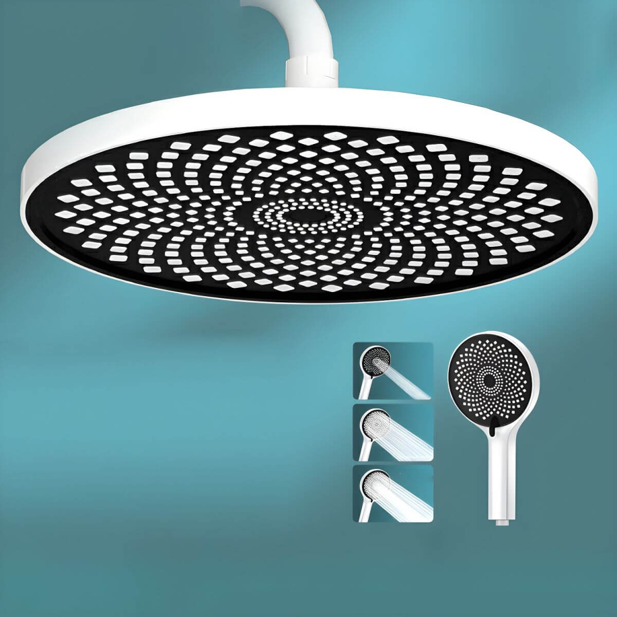 Fixed round shower head on ceiling