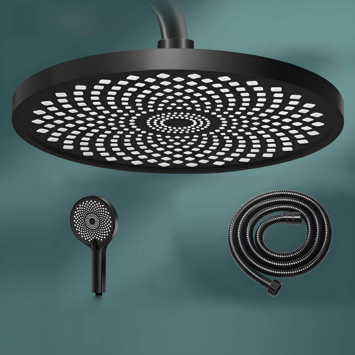 Stylish black metal shower head