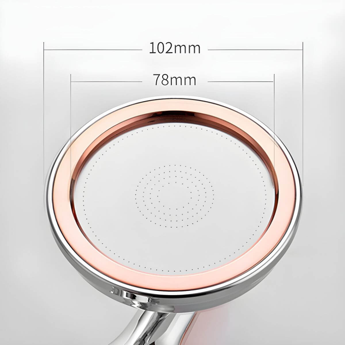 Close-up of handheld shower head features