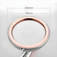 Close-up of handheld shower head features