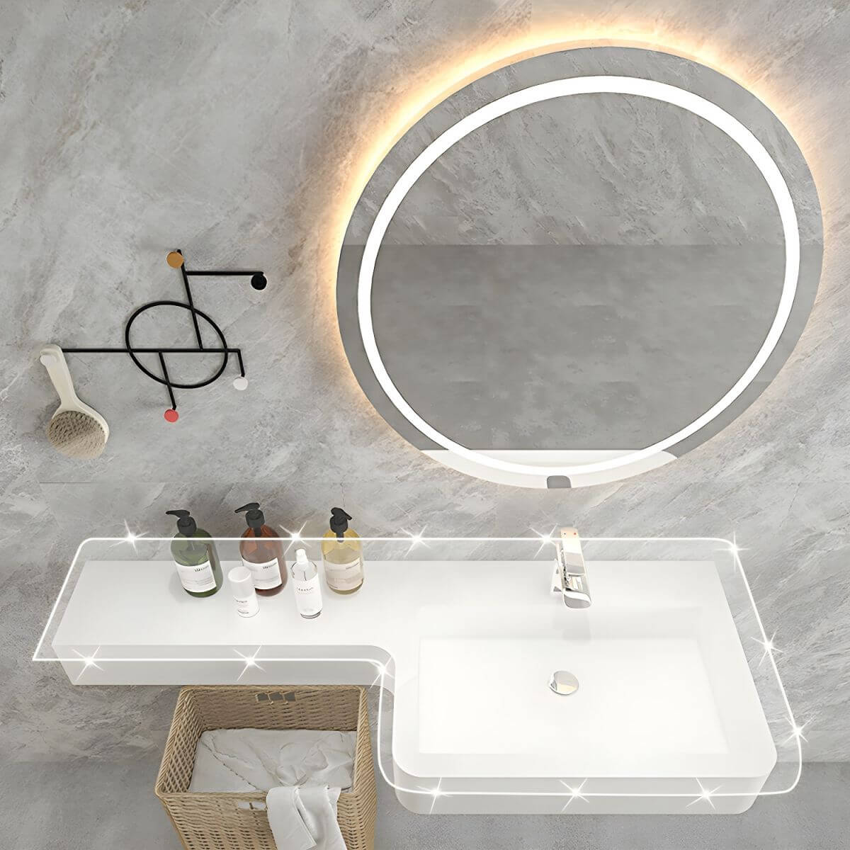 Stylish bathroom with bright white wall sink