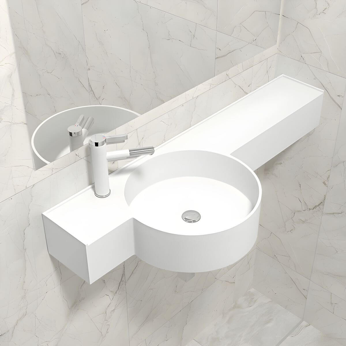 Contemporary wall mount bathroom sink in bright white finish