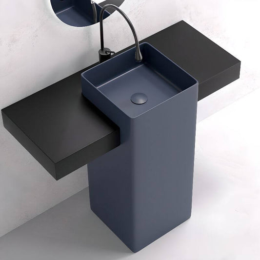 Blue Contemporary Stone Square Pedestal Sink