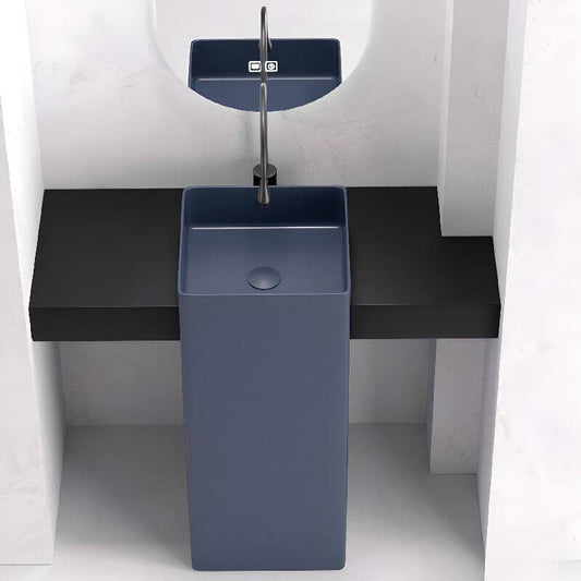 White Contemporary Stone Square Pedestal Sink