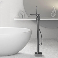 Copper floor mounted bathtub faucet in black