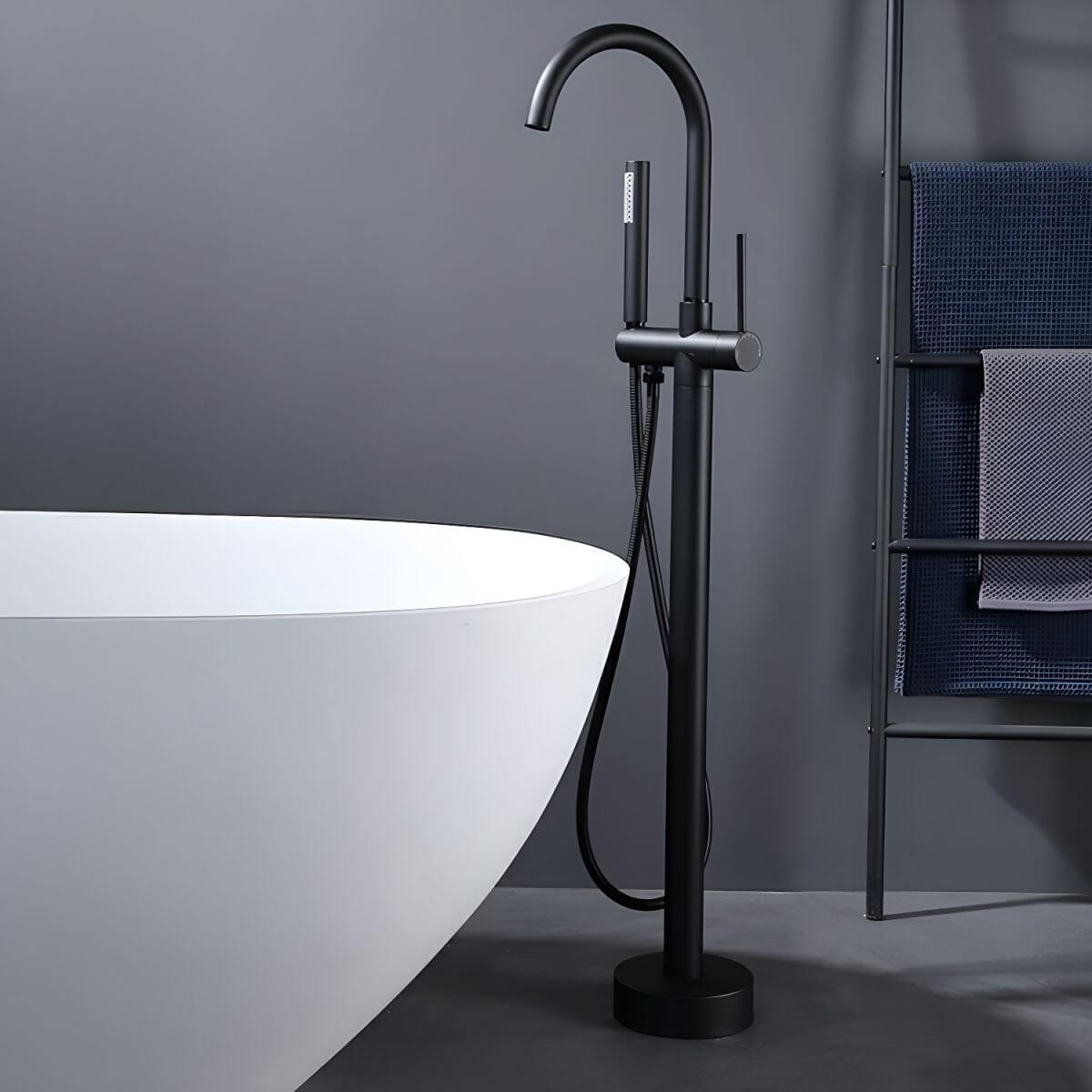 Modern black gooseneck freestanding faucet