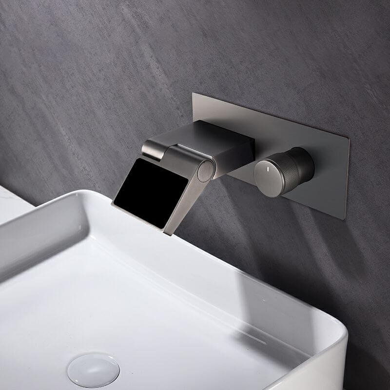 Gun grey wall mounted faucet with swivel feature