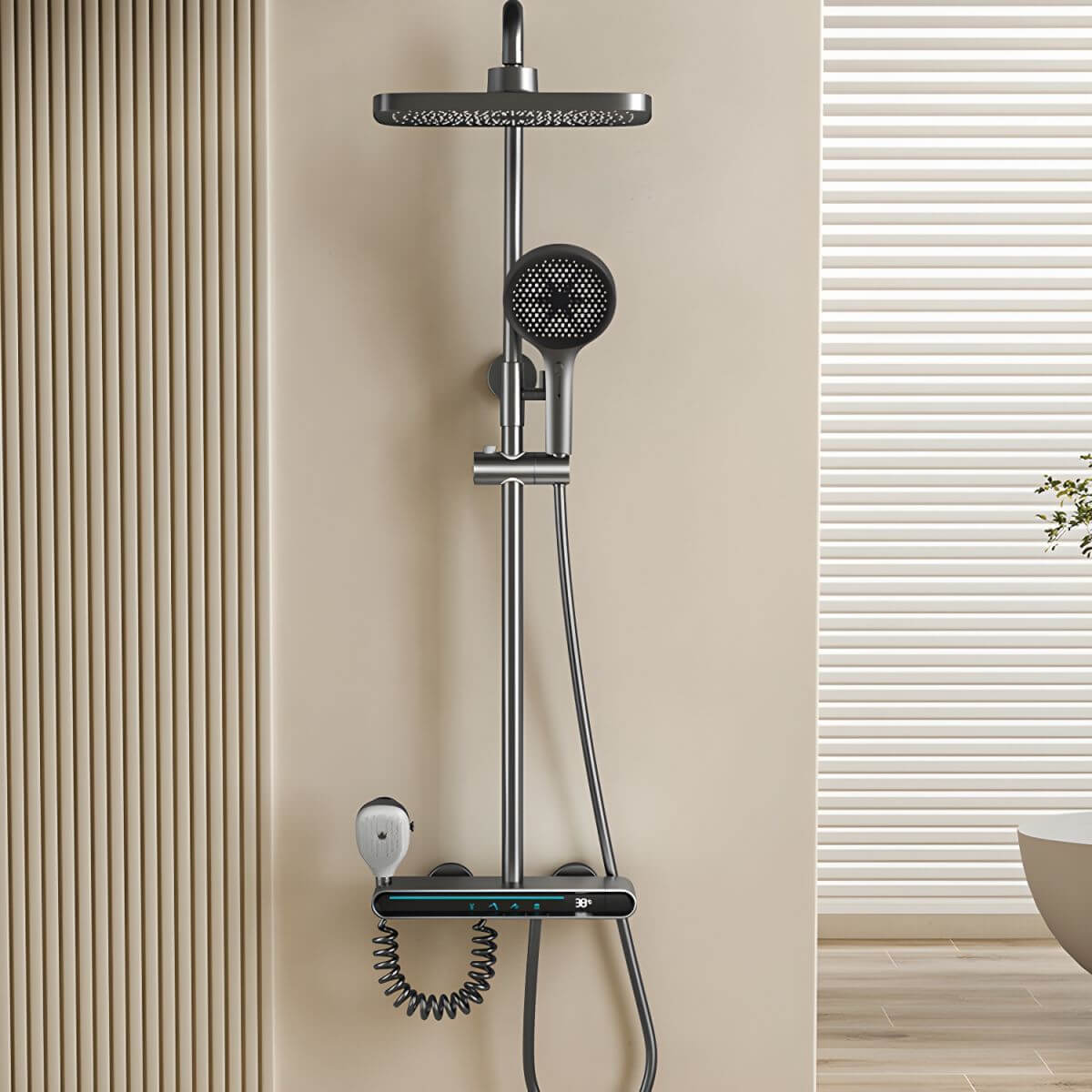 Elegant copper shower system with adjustable spray patterns