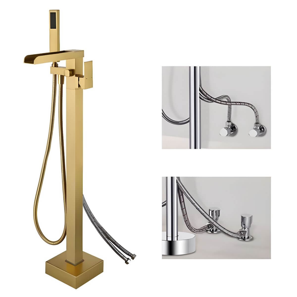 Silver Floor Mounted Bathtub Faucet