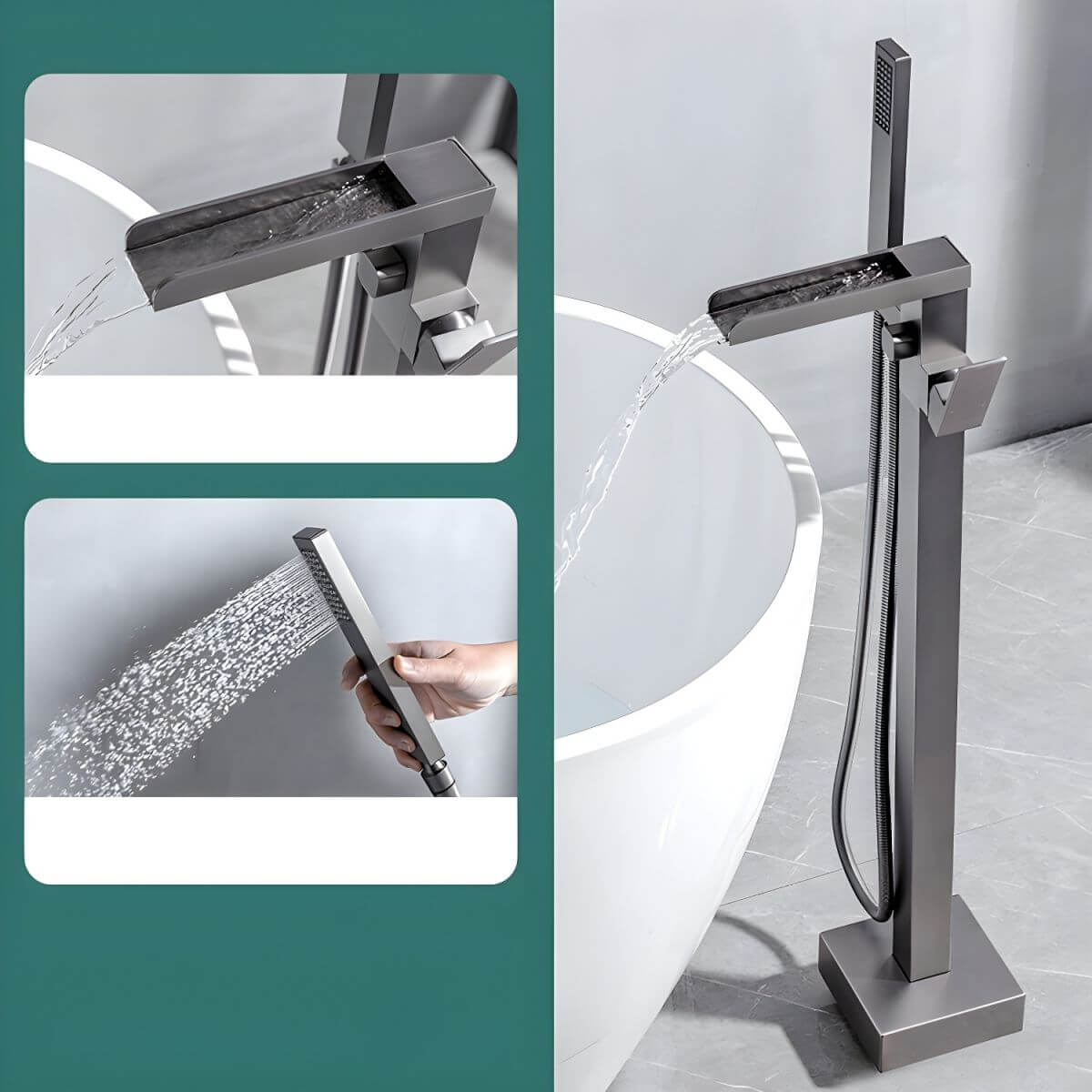 Gun Grey Bathtub Faucet with Hand Shower