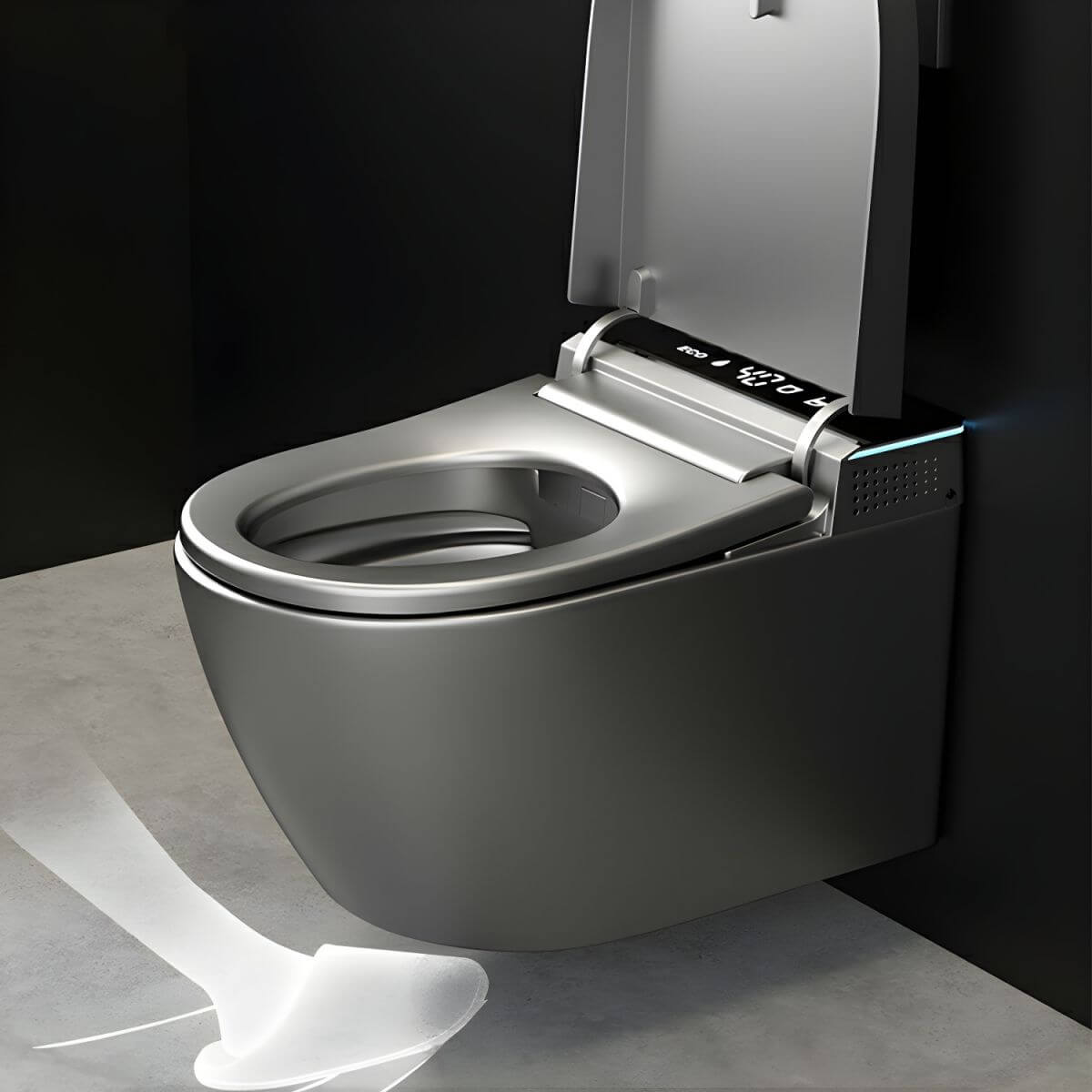 Stylish grey bidet complemented by bathroom decor