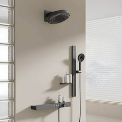 Modern black shower system installed in a bathroom