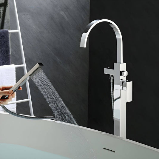 Chrome floor mounted bathtub faucet