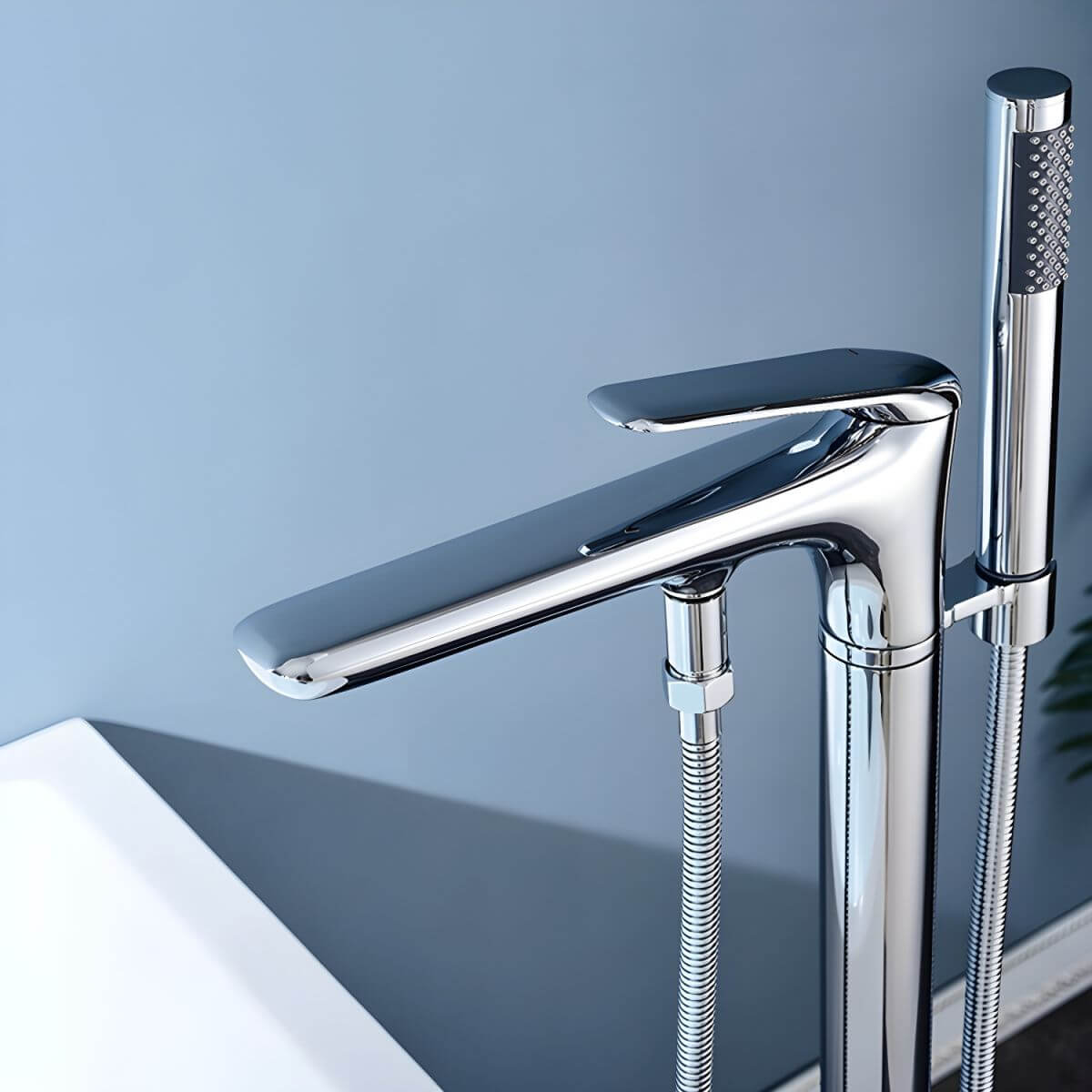 sleek floor mounted bathtub faucet