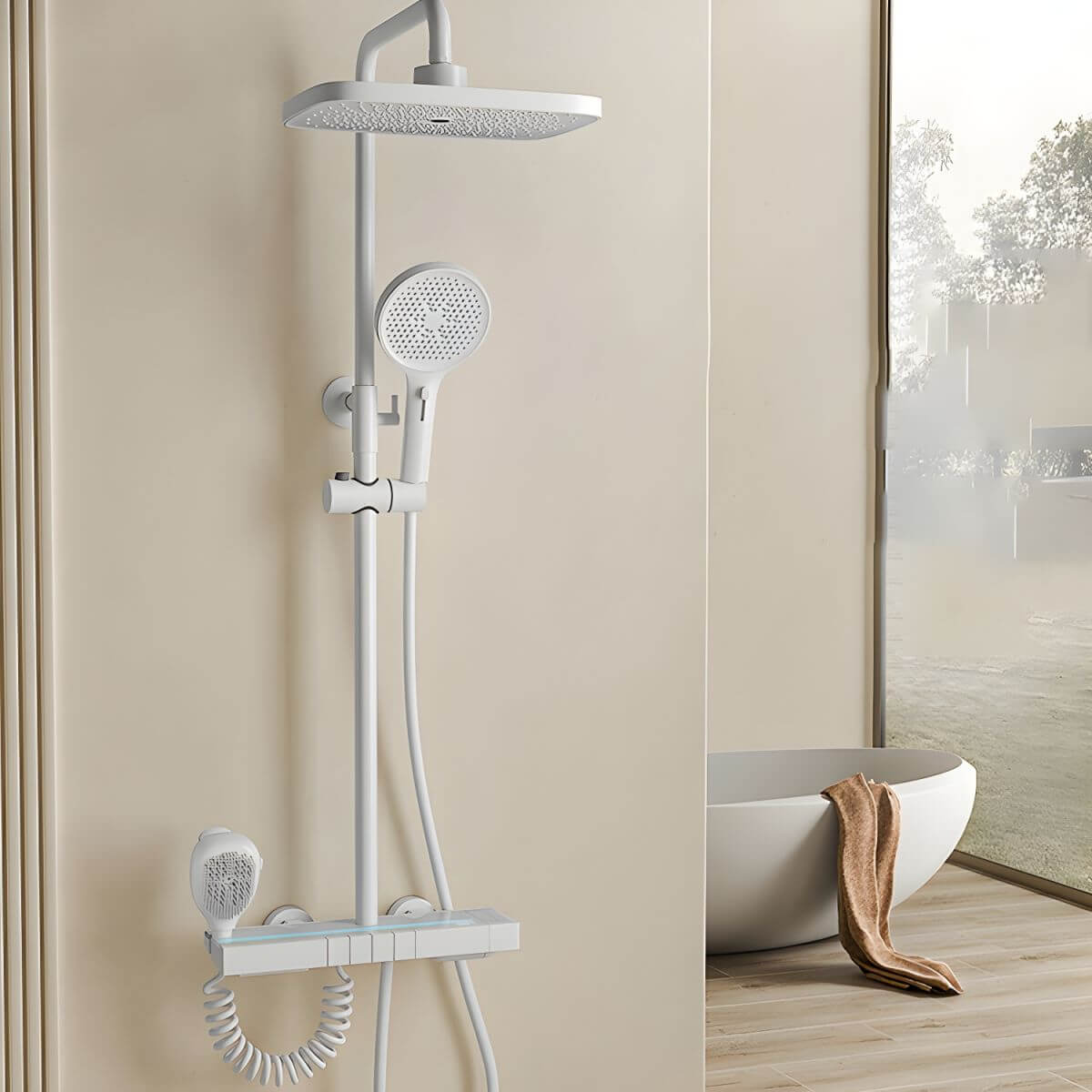 elegant modern wall-mounted shower system in grey