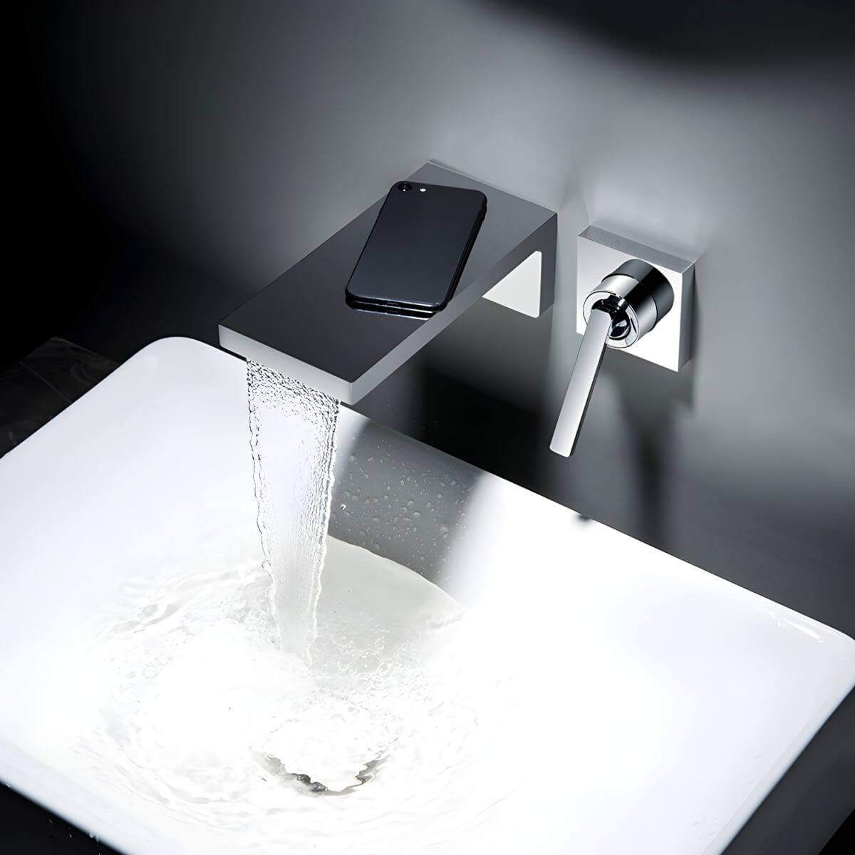 Installation of wall mounted faucet in a modern setting