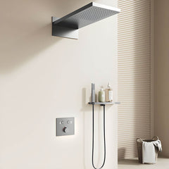 Modern black shower system with rain and jet spray