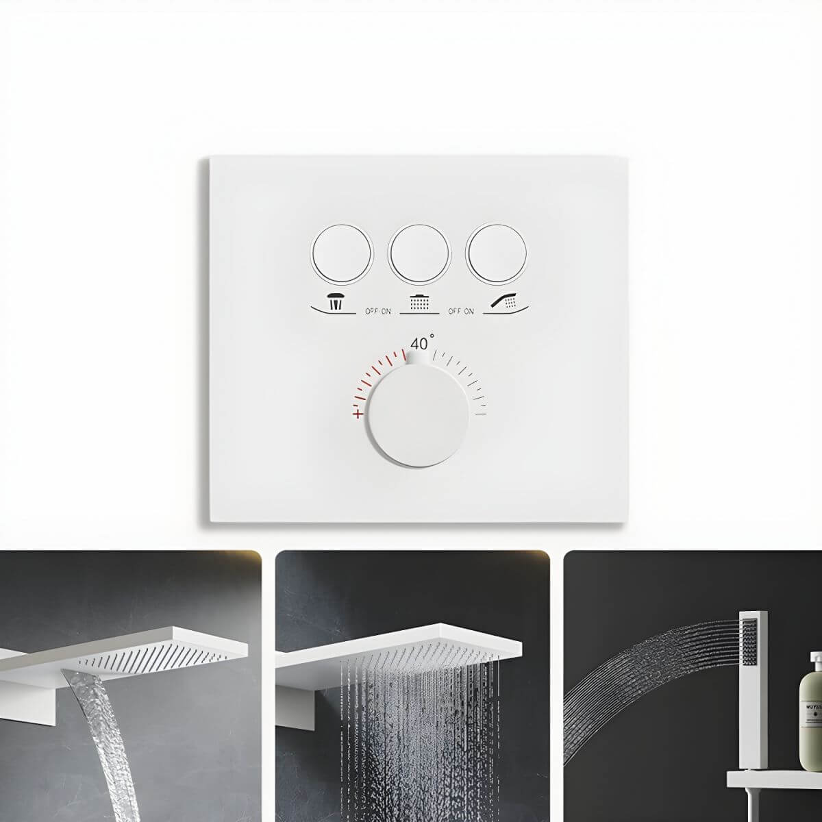 Modern white shower system for luxurious bathrooms