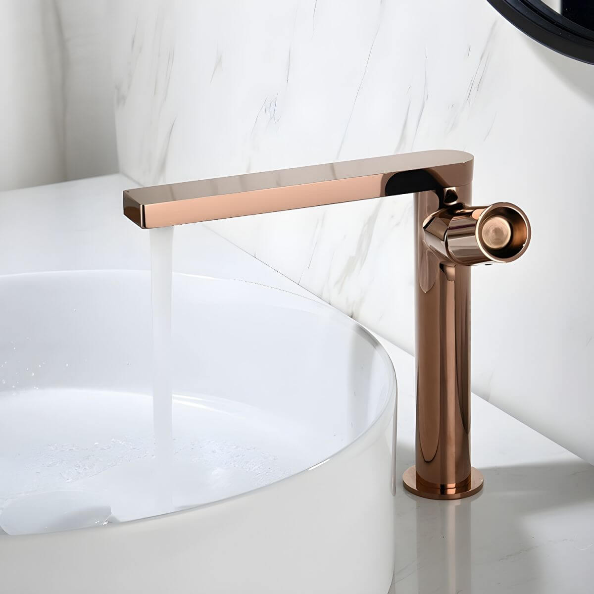 Touch-activated faucet in modern bathroom