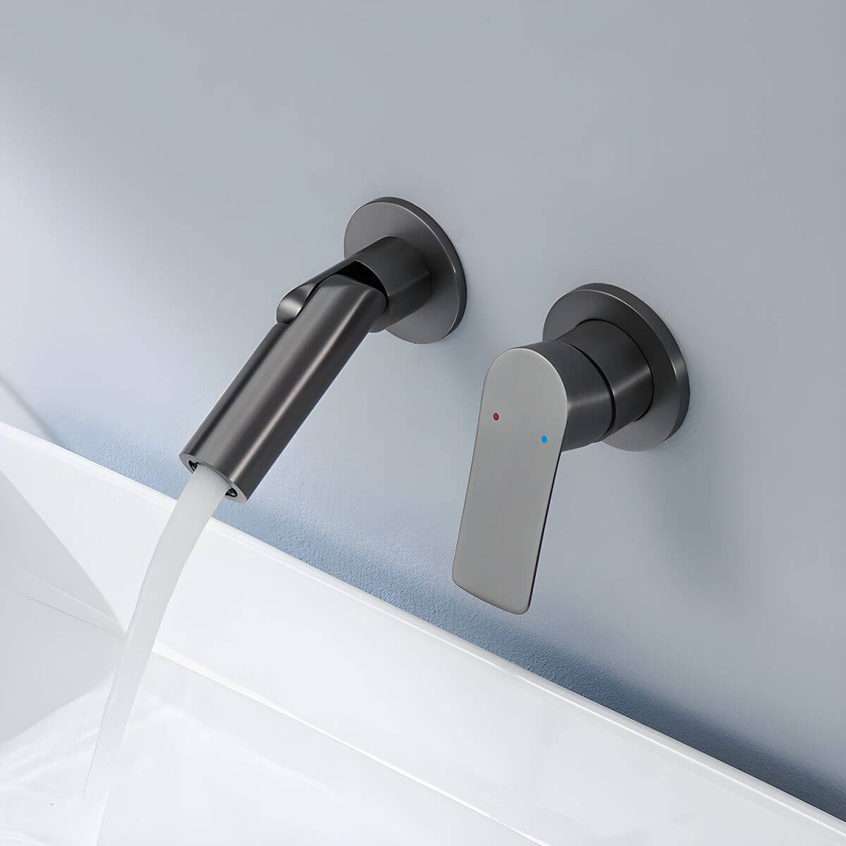 Gun Grey Copper Wall Mounted Faucet in stylish kitchen