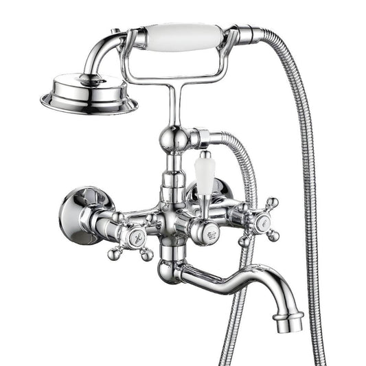 Traditional Roman bathtub faucet with waterfall spout and hand shower for elegant bathroom