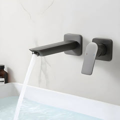 Close-up of lever handle on modern faucet