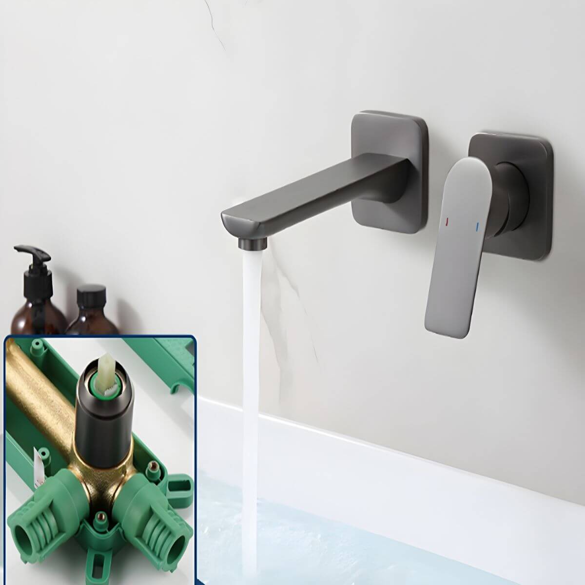 Wall mounted faucet with low arc spout